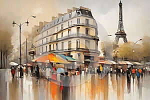 Watercolor painting of Parisian people walking in the street