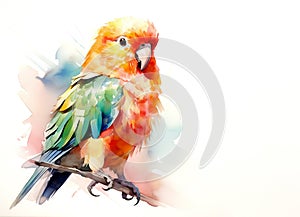 Watercolor painting of peach faced lovebird on a clean background. Bird. Animals.