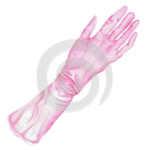 a watercolor painting of a pink glove on a white background