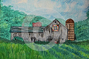 Watercolor Painting of a Quilt Barn