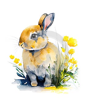 Watercolor painting of rabbit