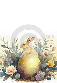 Watercolor painting of rabbit vertical banner with copy space