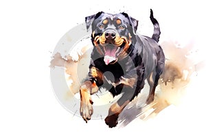 Watercolor painting of rottweiler dog. Pet. Animals.