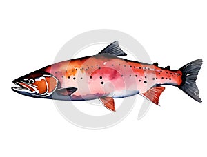 Watercolor and painting salmon fish element. Sea animal Illustration isolated on white background photo