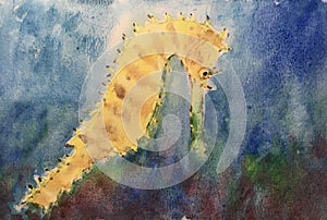 watercolor painting of seahorse