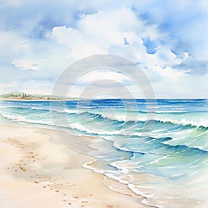 Watercolor painting of a secluded coastal scene photo