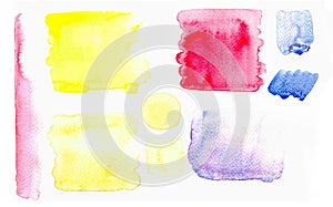 Watercolor painting set, watercolor spotted stain, water color stained on white paper texture