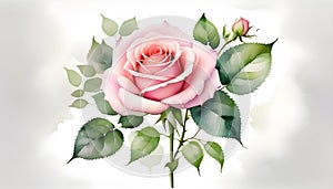 Watercolor Painting soft pink rose on white background