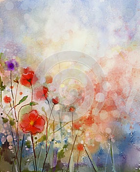 Watercolor painting spring floral background