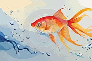 watercolor painting style illustration of cute cute goldfish and various fish swimming underwater in fish tank, generative Ai