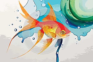 watercolor painting style illustration of cute cute goldfish and various fish swimming underwater in fish tank, generative Ai