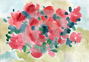Watercolor painting summer red flowers