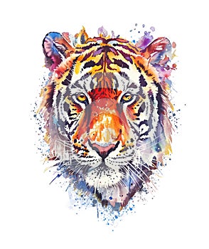 Watercolor Painting of Tiger, isolated on White Background. AI generated Illustration