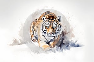 Watercolor painting of a tiger on a white background. Illustration