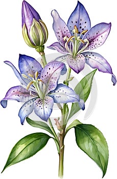 Watercolor painting of Toad Lily flower. Illustration of flowers. AI-Generated. photo