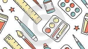 Watercolor Painting Tools Seamless Pattern, vector design Generative AI