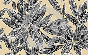 Watercolor painting tropical leave,coconut,palm leaf, seamless pattern on sand color background.Watercolor illustration tropical e