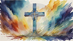A watercolor painting of a vibrantly colored Cristian cross