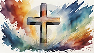 A watercolor painting of a vibrantly colored Cristian cross