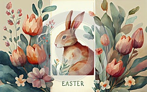 Watercolor painting of vintage Easter card design