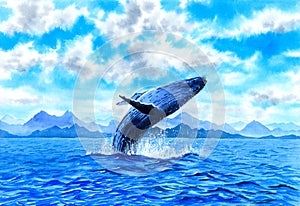 Watercolor Painting - Whale Breaching