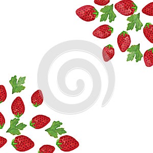 Watercolor painting on a white background with strawberries and blueberries.