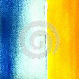 Watercolor painting. Yellow, orange, blue gradient