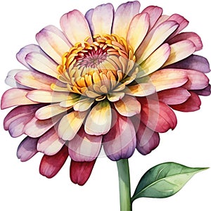 Watercolor painting of a Zinnia (Zinnia elegans) flower. AI-Generated.