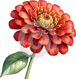 Watercolor painting of a Zinnia (Zinnia elegans) flower. AI-Generated.