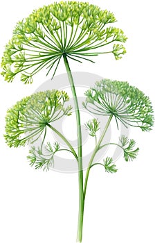Watercolor paintings of Dill and flowers. Ai-Generated.