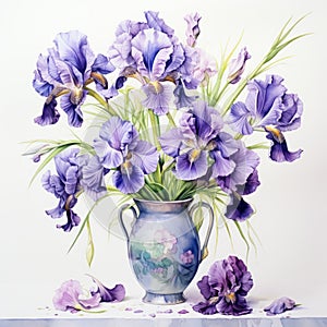 Watercolor Paintings Of Irises In A Vase: Symmetrical Arrangements By Mike Campau