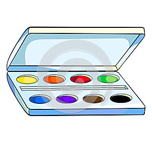 Watercolor paints in a box for a drawing. vector illustration