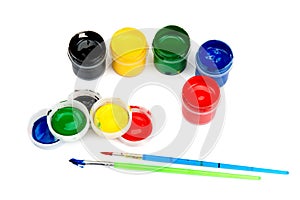 Watercolor paints and brushes