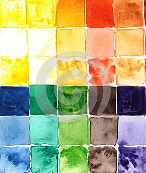 Watercolor palette with colored squares photo
