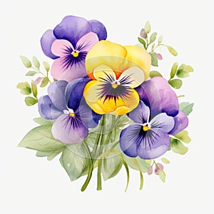 Watercolor Pansy Clipart: Colorful Flora On White Background