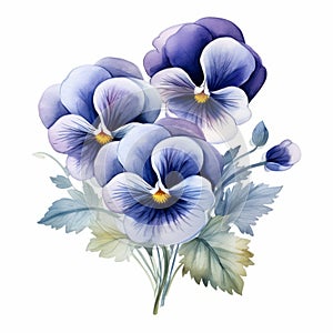 Watercolor Pansy Arrangement Clipart In Mountbatten Blue Hues