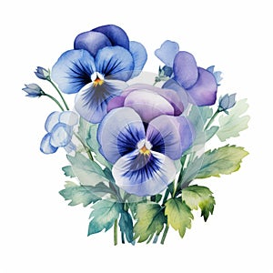 Watercolor Pansy Arrangement Clipart In Periwinkle Blue Hues