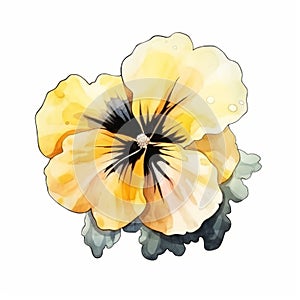 Watercolor Pansy Flower Illustration On White Background