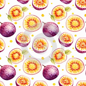 Watercolor Passion Fruit Seamless Pattern, Aquarelle Ripe Passiflora, Creative Watercolor Maracuya Tile