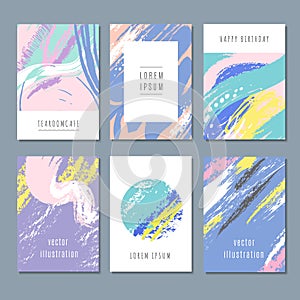 Watercolor pastel abstract backgrounds. Vector invitation cards with hand brush texture