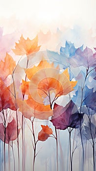 Watercolor pastel background crafted from fallen autumn leaves, artistic beauty