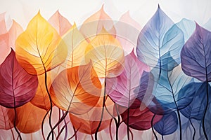 Watercolor pastel background crafted from fallen autumn leaves, artistic beauty