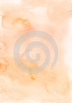 Watercolor pastel peach color background texture. Watercolour backdrop. Light orange stains on paper