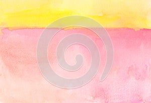 Watercolor pastel pink and yellow background texture. Stains on paper, hand painted