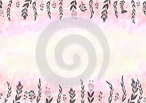 Watercolor Pattern Background with Pink and Floral Border