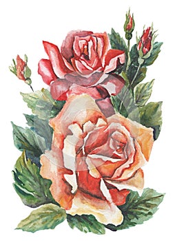Watercolor pattern with bouquets on a white background.