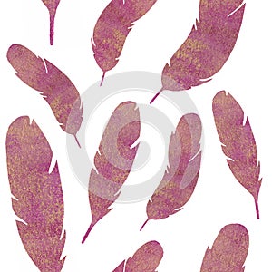 Watercolor pattern with colored feathers