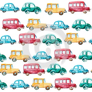 Watercolor pattern of different cars