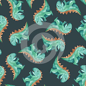 Watercolor pattern of green dinosaur