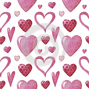 Watercolor pattern with hearts. St. Valentin